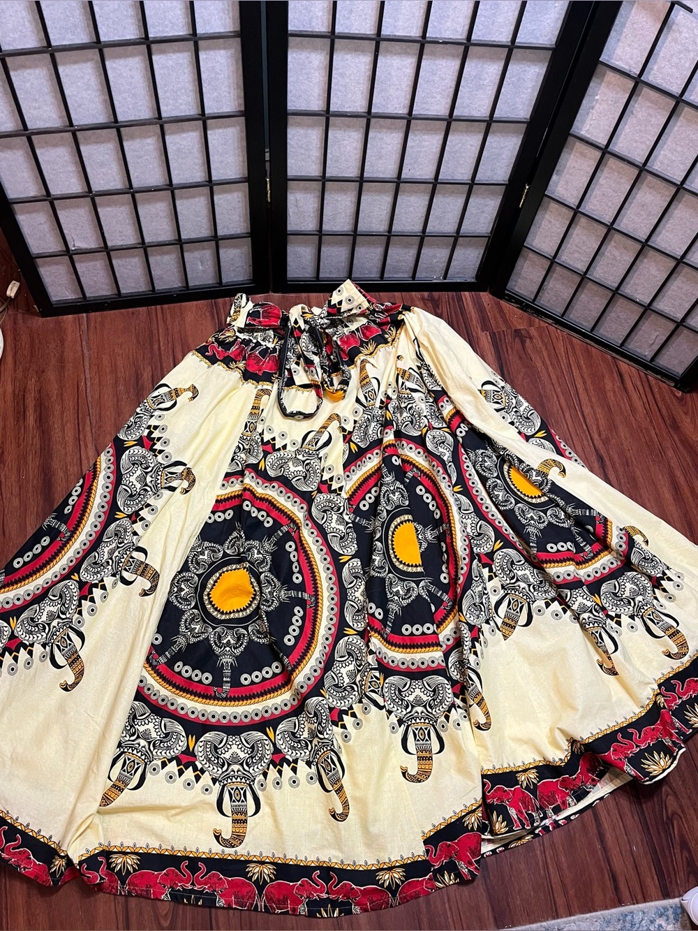 African Geometric print Skirt With BELT and Pockets OSFM